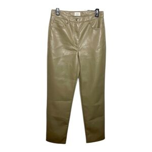 Wilfred Aritzia Taupe Vegan Leather Pants Size 8 Straight Leg Chic